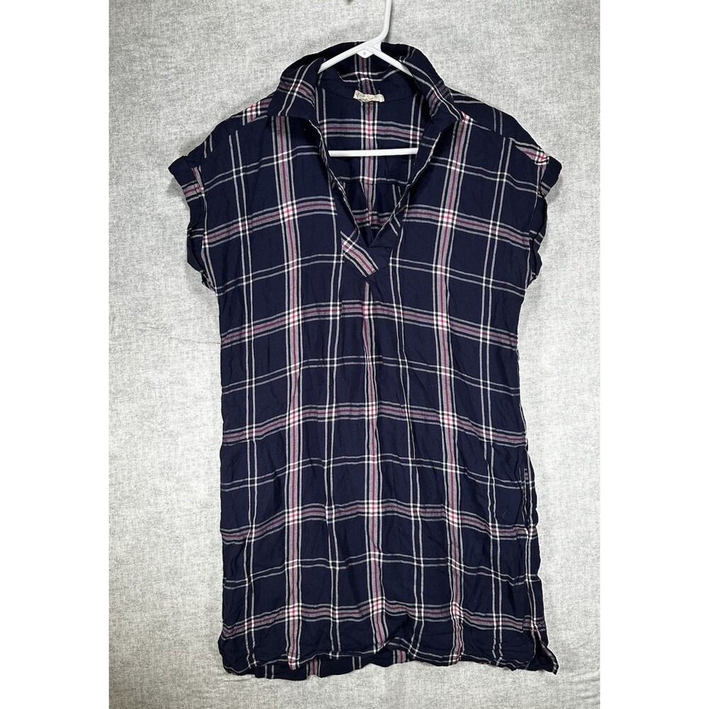 Soft Joie V-neck Shift Shirt Dress Women’s Size Small Blue Plaid Pockets Rayon